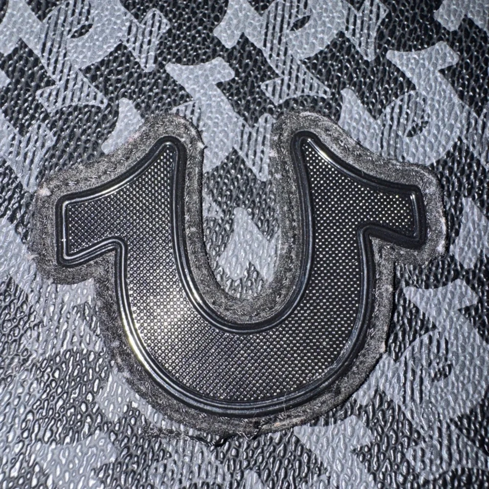 True Religion Black Patterned Sling Bag with Logo Patch